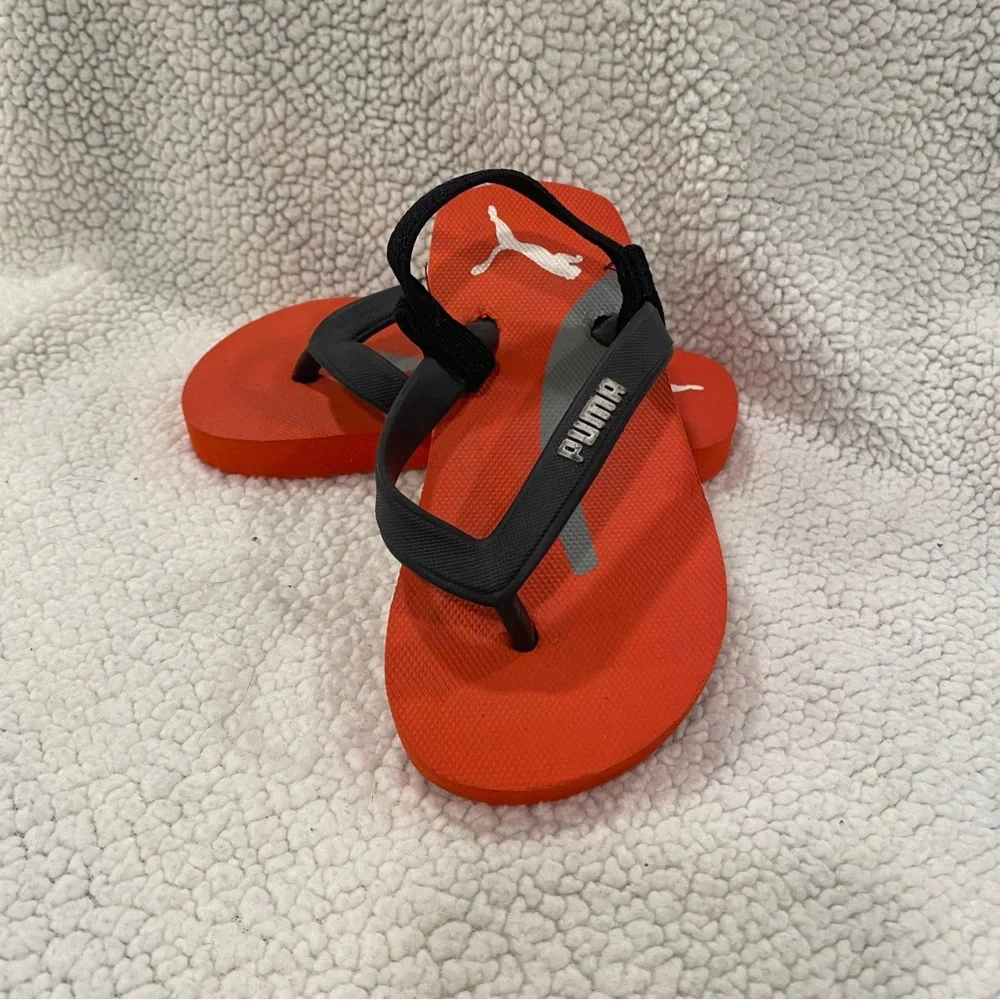 Puma Flip‎ Flops Orange Black Thong Kids Sandals Beach Pool Shoes Size 6.5/7